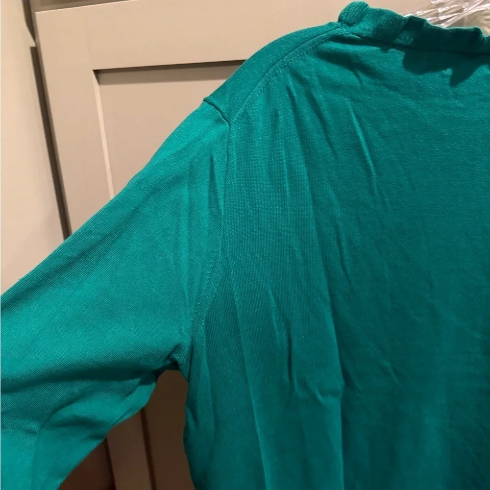 EUC J. Crew Teal Ruffle Neck Sweater SZ XL